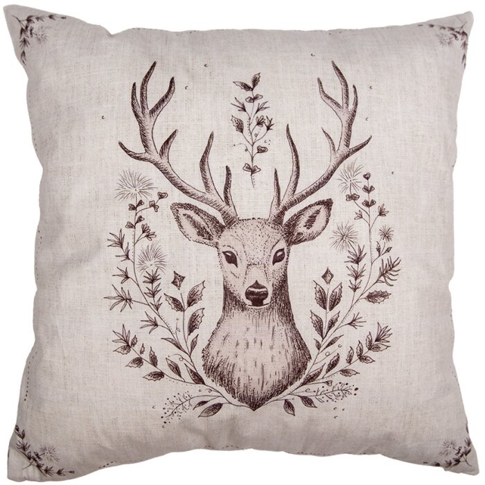 Clayre & Eef GTW21 Housse de coussin Beige Marron Motif cerf 45x45 cm style rustique
