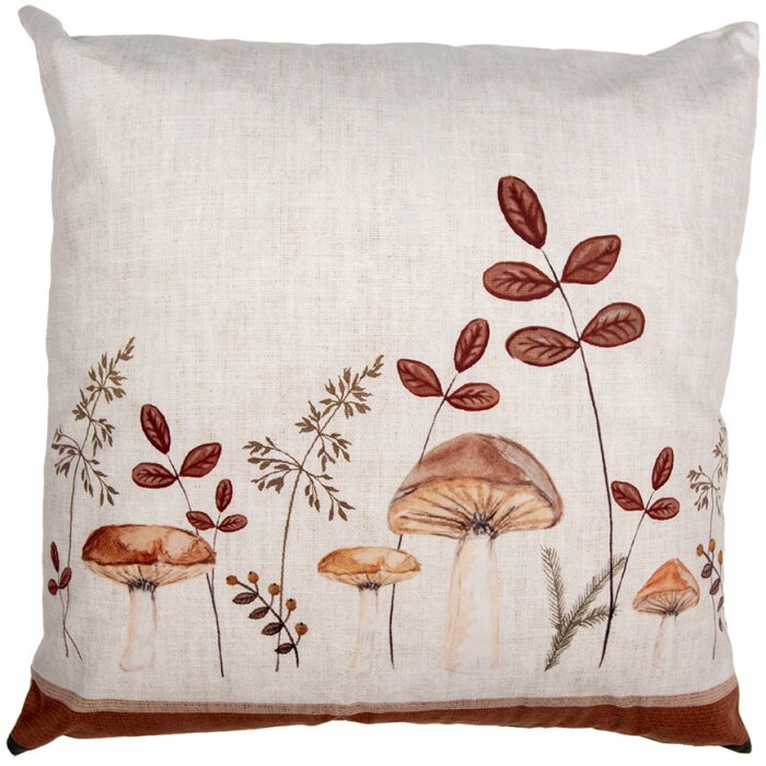 Clayre & Eef LFJ21 Housse de coussin Motif champignon Beige Marron 45x45 cm style rustique