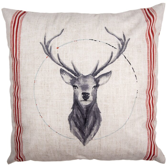 Clayre & Eef NWV24-1 Housse de coussin 45x45 cm Beige Rouge Motif cerf campagnard