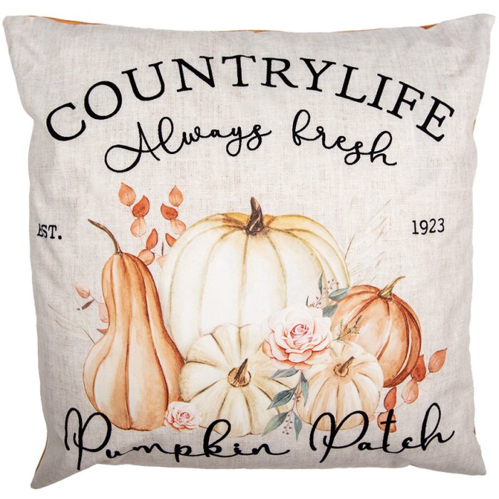 Clayre & Eef PPS22 Housse de coussin 45x45 cm beige orange style campagnard motif citrouille