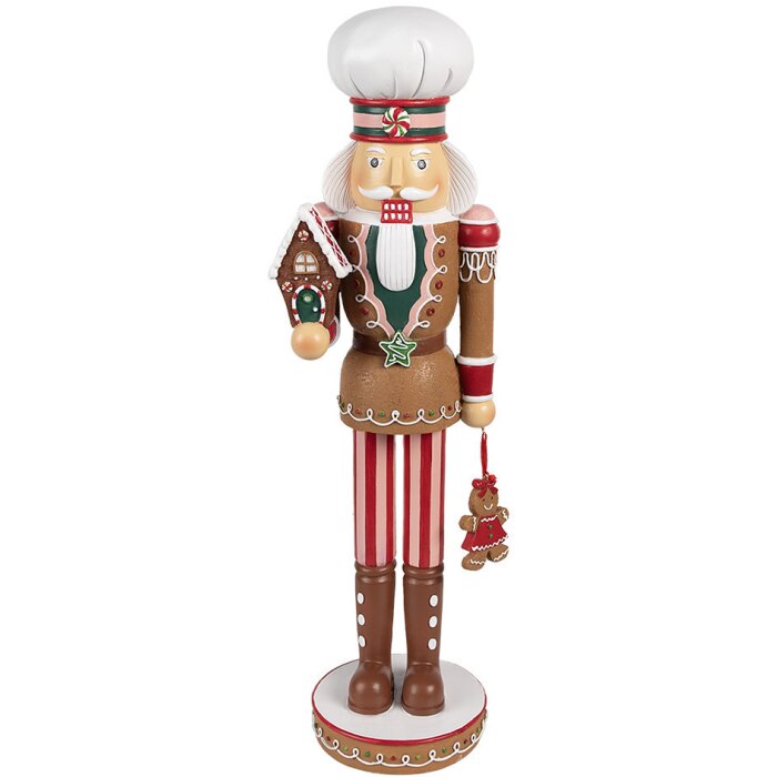 Clayre & Eef 6PR4257 Décoration de Noël Casse-Noisette Marron Rouge 13x12x46 cm Polyrésine