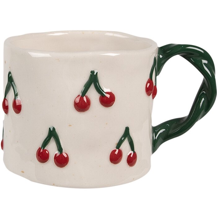 Clayre & Eef 6CEMU0149 Tasse Cerises Beige Rouge Céramique 200 ml 13x9x7 cm