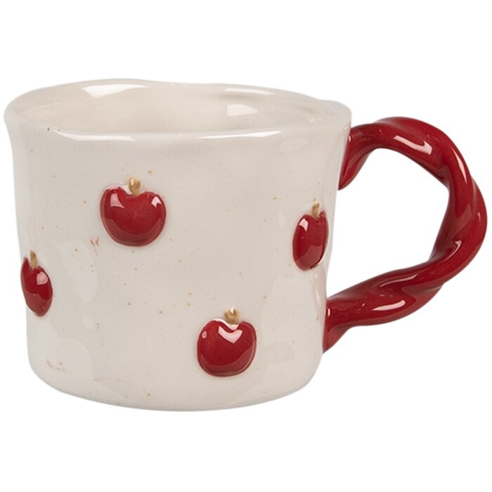 Clayre & Eef 6CEMU0150 Tasse en céramique 200 ml Beige Rouge Motif pomme Design rétro