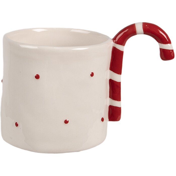 Clayre & Eef 6CEMU0153 Gobelet Beige Rouge Céramique 325 ml style campagnard 14x9x10 cm