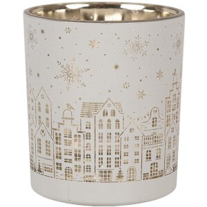 Clayre & Eef 6GL4657 Set de 3 bougies à chauffe-plat blanc or flocons de neige