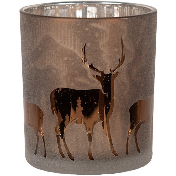 Clayre & Eef 6GL4660 Porte-bougie à chauffe-plat motif cerf brun Ø 7x8 cm verre