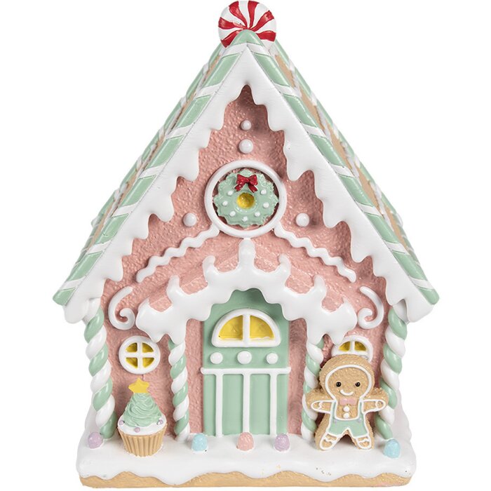 Clayre & Eef 6PR4263 Maison décorative rose 20x16x25 cm Polyrésine Noël