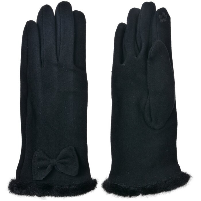 Juleeze JZGL0089Z Gants noir 9x23x1cm avec noeud fourrure synthétique
