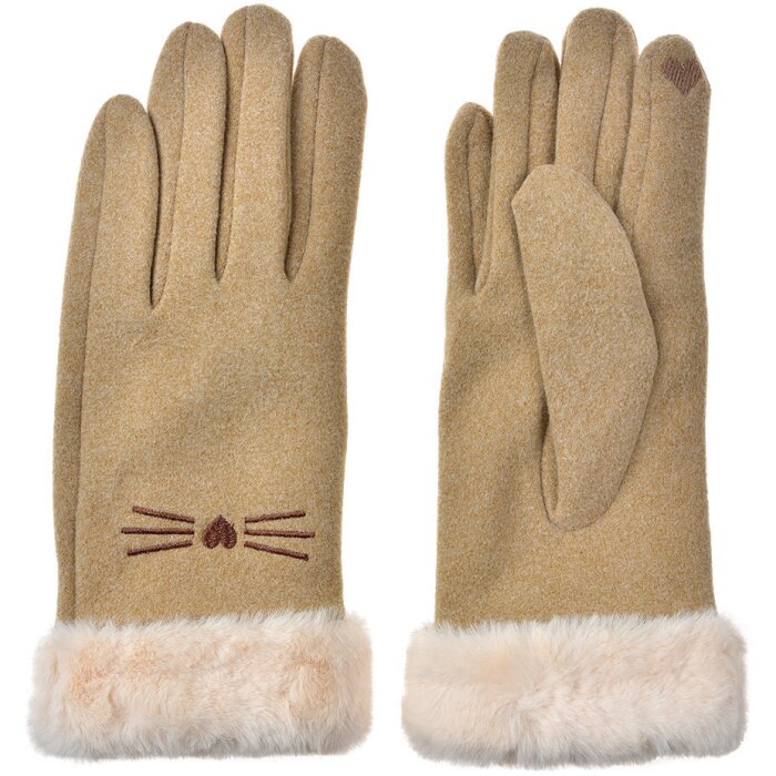 Juleeze JZGL0098 Gants beige 9x23x2 cm Design chat avec fourrure synthétique