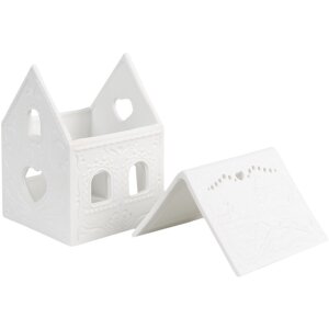 Clayre & Eef 6CE1739 Porte-bougie à chauffe-plat Maison Porcelaine Blanc 7x8x9 cm