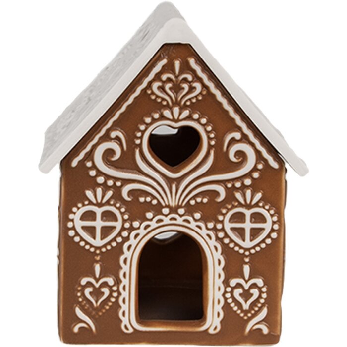 Clayre & Eef 6CE1742 Porte-bougie à chauffe-plat Maison Marron Blanc 7x8x9 cm Porcelaine