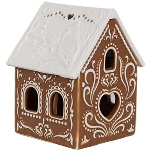 Clayre & Eef 6CE1742 Porte-bougie à chauffe-plat Maison Marron Blanc 7x8x9 cm Porcelaine