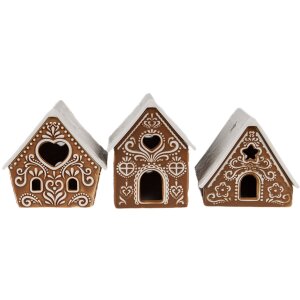 Clayre & Eef 6CE1742 Porte-bougie à chauffe-plat Maison Marron Blanc 7x8x9 cm Porcelaine
