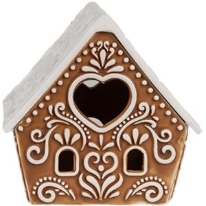 Clayre & Eef 6CE1743 Photophore Petite maison Marron Blanc Porcelaine 9x7x8 cm