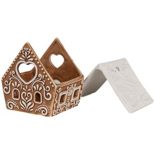 Clayre & Eef 6CE1743 Photophore Petite maison Marron Blanc Porcelaine 9x7x8 cm
