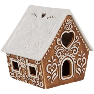 Clayre & Eef 6CE1743 Photophore Petite maison Marron Blanc Porcelaine 9x7x8 cm