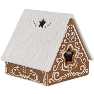Clayre & Eef 6CE1744 Porte-bougie à chauffe-plat Maison Porcelaine Marron Blanc 8x8x8 cm