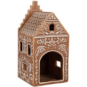 Clayre & Eef 6CE1745 Photophore Petite maison marron blanc 7x7x15 cm