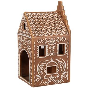 Clayre & Eef 6CE1745 Photophore Petite maison marron blanc 7x7x15 cm