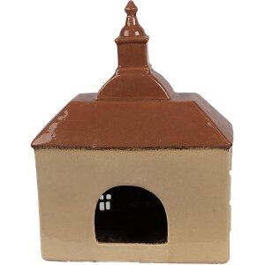 Clayre & Eef 6CE1880 Porte-bougie à chauffe-plat Maison Beige Marron 20x10x26 cm Céramique