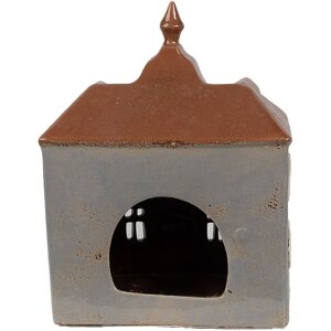 Clayre & Eef 6CE1883 Porte-bougie à chauffe-plat Maison Céramique Gris Marron 16x9x20 cm