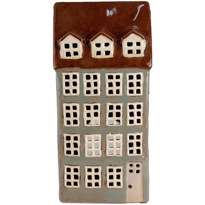 Clayre & Eef 6CE1886 Porte-bougie à chauffe-plat Maison Céramique Gris Marron 15x11x30 cm