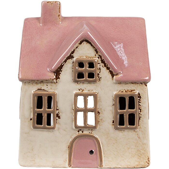 Clayre & Eef 6CE1900 Porte-bougie à chauffe-plat Maison Beige Rose 13x10x16 cm Céramique