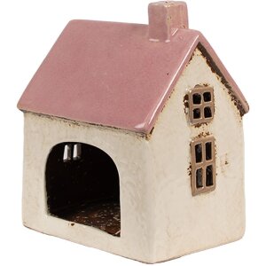 Clayre & Eef 6CE1900 Porte-bougie à chauffe-plat Maison Beige Rose 13x10x16 cm Céramique