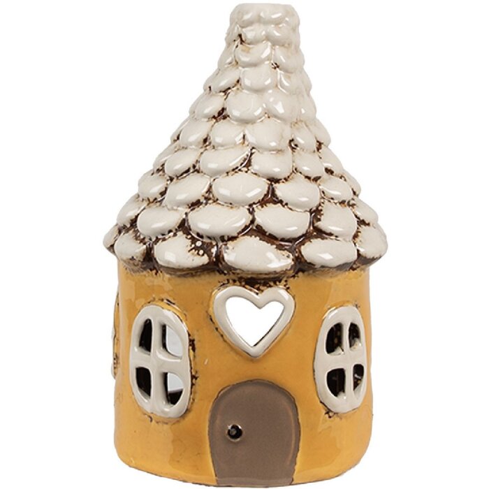 Clayre & Eef 6CE1874 Porte-bougie à chauffe-plat Maison Céramique Jaune Beige Ø11x17 cm