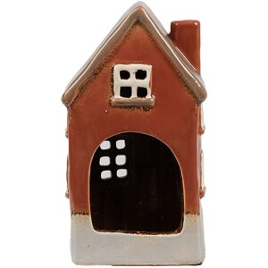 Clayre & Eef 6CE1909 Porte-bougie à chauffe-plat Maison Céramique Orange Marron 10x8x18 cm