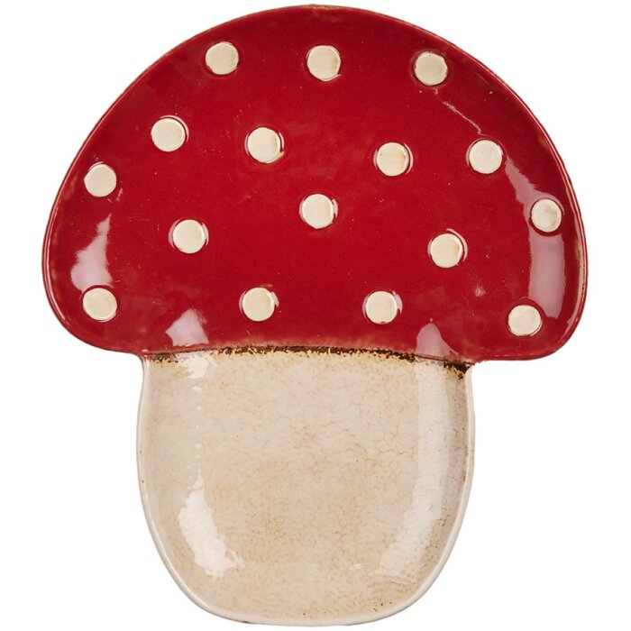 Clayre & Eef 6CE1907 Assiette champignon Céramique Beige Rouge 21x22x3 cm
