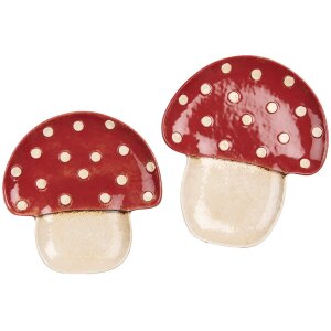 Clayre & Eef 6CE1907 Assiette champignon Céramique Beige Rouge 21x22x3 cm