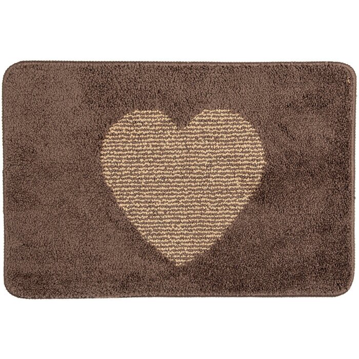 Clayre & Eef BM0007CH Tapis de bain Coeur Marron Beige 58x38 cm