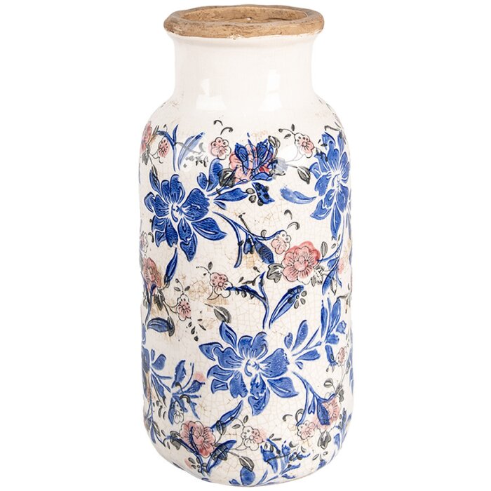 Clayre & Eef 6CE1928L Vase Décor floral Beige Bleu Ø15x32 cm