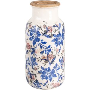 Clayre & Eef 6CE1928L Vase Décor floral Beige Bleu Ø15x32 cm