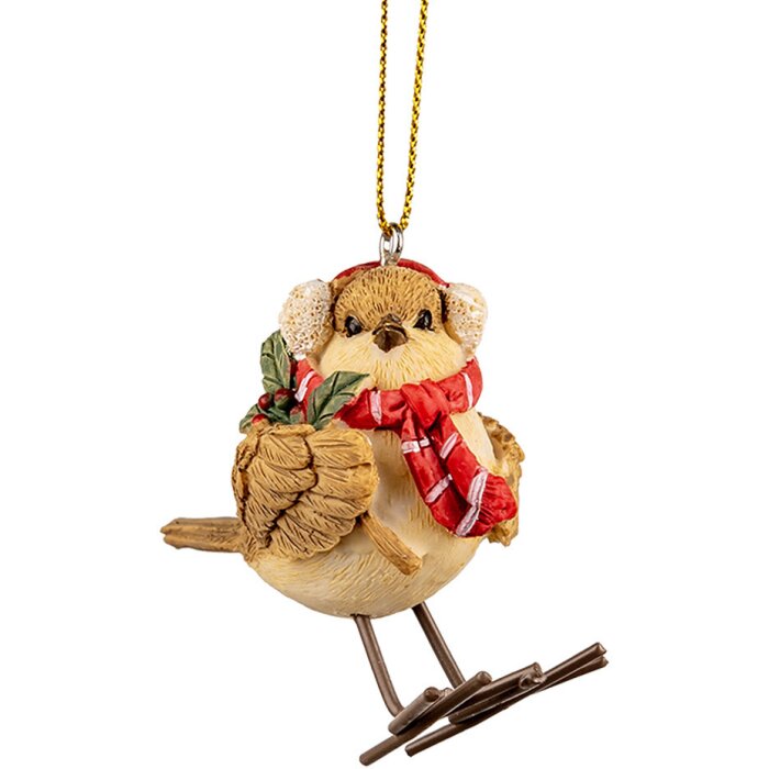 Clayre & Eef 6PR2797GG Pendentif décoratif oiseau look hiver 5x3x7 cm