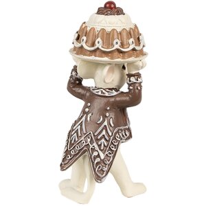 Clayre & Eef 6PR3904GG Décoration Souris avec gâteau Set 2 5x5x11 5x5x10 cm
