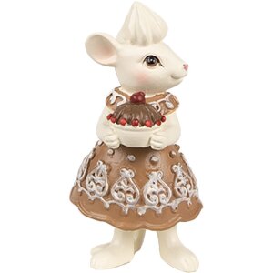 Clayre & Eef 6PR3904GG Décoration Souris avec gâteau Set 2 5x5x11 5x5x10 cm