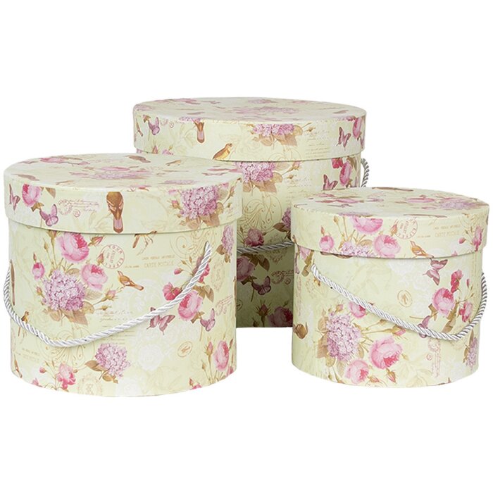 Clayre & Eef 66004 Set de 3 boîtes à chapeau Ø 23/20/17 cm Floral Vintage Design