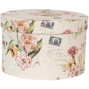 Clayre & Eef 66005 Set de boîtes à chapeau 3 pièces motif floral beige Ø24/22/21 cm