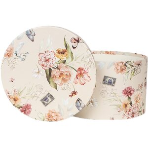 Clayre & Eef 66005 Set de boîtes à chapeau 3 pièces motif floral beige Ø24/22/21 cm