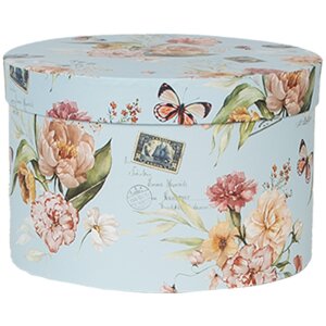 Clayre & Eef 66006 Boîte à chapeau Set 3 pièces Bleu Design floral Ø 24/22/21 cm
