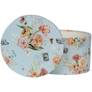 Clayre & Eef 66006 Boîte à chapeau Set 3 pièces Bleu Design floral Ø 24/22/21 cm