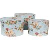 Clayre & Eef 66006 Boîte à chapeau Set 3 pièces Bleu Design floral Ø 24/22/21 cm