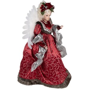 Clayre & Eef 50776 Décoration Ange de Noël Rouge Beige 50x30x65 cm