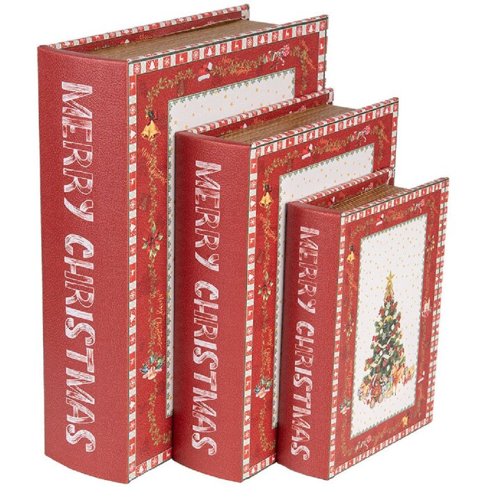 Clayre & Eef 65755 Lot de 3 boîtes de rangement rouge-blanc 27x22x7 cm
