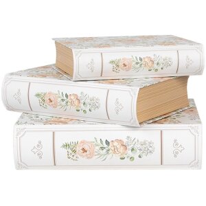 Clayre & Eef 66021 Boîte en forme de livre, lot de 3, blanc vert, style campagnard