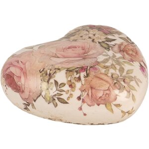 Clayre & Eef 6CE1916 Déco Cœur Céramique Beige Rose 11x11x4 cm style rustique