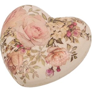 Clayre & Eef 6CE1916 Déco Cœur Céramique Beige Rose 11x11x4 cm style rustique