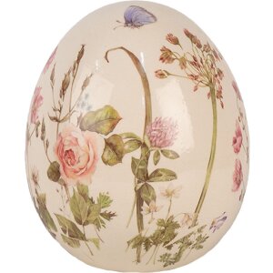 Clayre & Eef 6CE1918L Œuf déco Beige Rose Ø 14x16 cm Céramique style rustique
